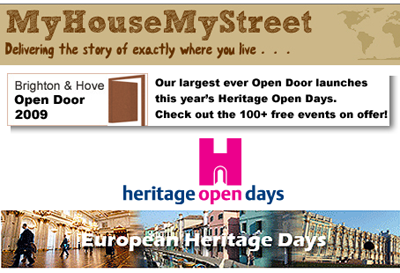 Graphic showing the relationship between MyHouseMyStreet, Brighton & Hove Open Door, Heritage Open Days and the European Heritage Days