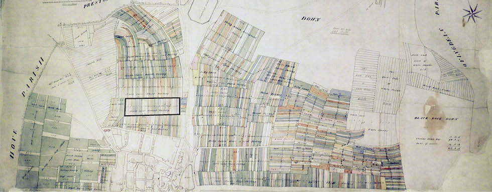 Terrier map of Brighton, 1792 (Second Furlong here shown framed). Image courtesy of East Sussex Record Office