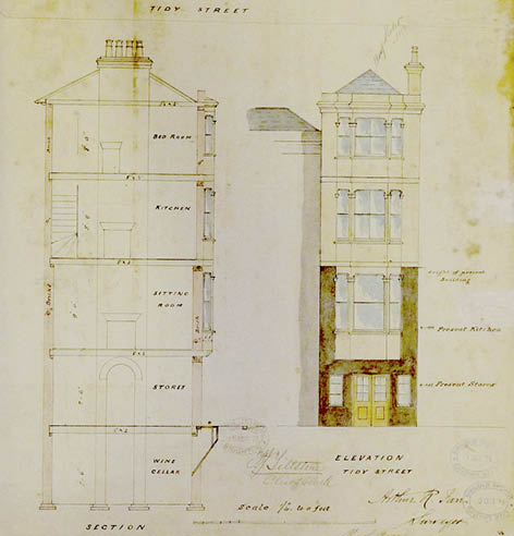 Detail from architectual plan for 29 Tidy Street, 1873. Image courtesy of East Sussex Record Office