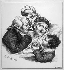 Print of a doctor attending a sickly looking patient